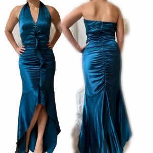Jessica McClintock jewel Teal Ruched Formal Gown